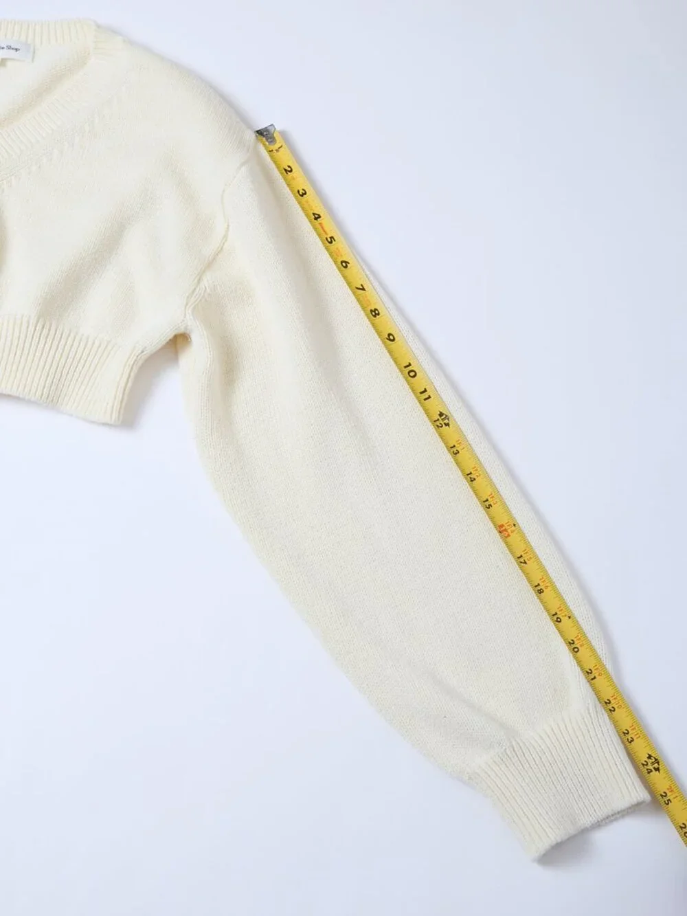 The Frankie Shop 100% Cotton Cropped V-Neck Ivory Sweater cottagecore coastal